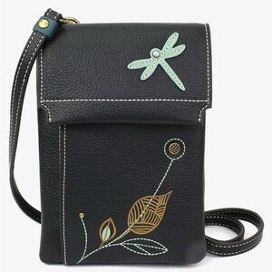 CHALA Faux Leather Embroidered Black and Green Crossbody Bag